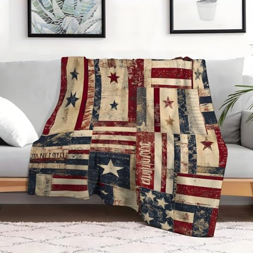 Plaid Couverture Polaire en Flanelle Drapeau Américain Vintage, pour Femmes Hommes - 200X230 Cm Confortable Lavable, Plaid Style Patriote Américain, Pour la Maison,...