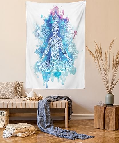Ambesonne Yoga Tapestry, Ornamental Art Meditation Mandala Lotus Cross-Legged Position Print, Wall Hanging for Bedroom Living Room Dorm Decor, 40" X 60", Pink Blue