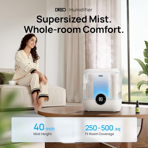 Quiet Top Fill Cool Mist Humidifier for Bedroom - 60H Runtime, Large Room, Home, Baby, Plants, Indoor - Ultrasonic - 28 dB Quiet