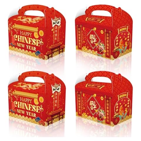 12 Packs Chinese New Year Treat Gift Boxes Lunar New Year Birthday Party Gift Box 2025 Year of the Snake Candy Goodie Cardboard Boxes for Snacks, Chinese Spring Festival Party Supplies Favors Cover