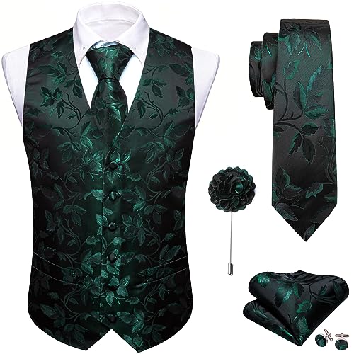Image of Barry.Wang Formal Men Flower Vest Paisley Jacquard Silk Ties Suit Waistcoat Set Wedding 5PCS