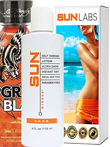 Ed Hardy UPGRADE TO BLACK Triple Black Bronzer - 13.5 oz. + SUN LABORATORIES Ultra Dark Self Tan Lotion (4 oz) Self Tanner - Natural Sunless Tanning