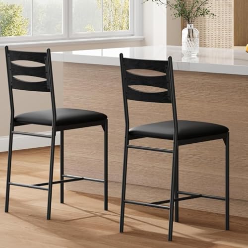 GarveeHome Bar Stools Set of 2, Counter Height Barstools, Black