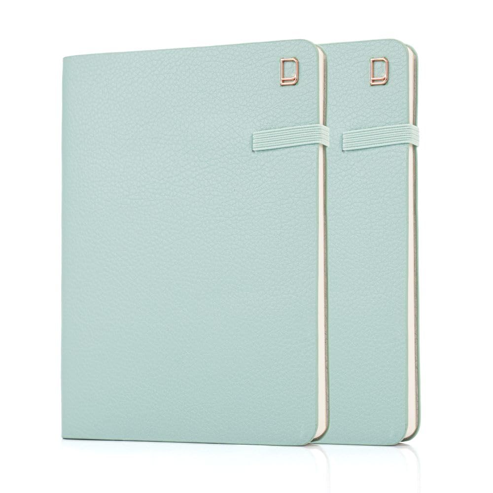 Railex Modena Real Leather Journal A5 Notebook PACK OF 2 - SAGE MEADOW Dotted Notebook, To Do List Diary with Pocket, Gratitude Journal, Pocket Note Book, Journals for Women & Men