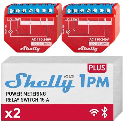 Shelly Plus 1PM UL | WiFi & Bluetooth Smart Relay Switch with Power Metering | Home Automation | Compatible with Alexa & Google Home | iOS Android App | No Hub | Wireless Lighting Control (2 Pack) Cover