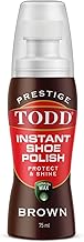 TODD PRESTIGELiquid Shoe Polish Brown with Carnauba Wax | Instant Shine and Protect for Shoes, Boots, Bags | 75ml Bottle with Sponge