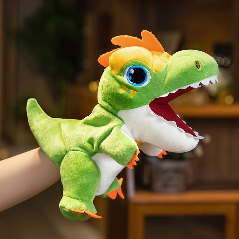 Cuteoy Plush Green T-Rex Hand Puppet Stuffed Animal Toy Open Movable Mouth Creative Role Play Storytelling Dinosaur Plushies Gifts for Kids Toddlers Birthday Christmas