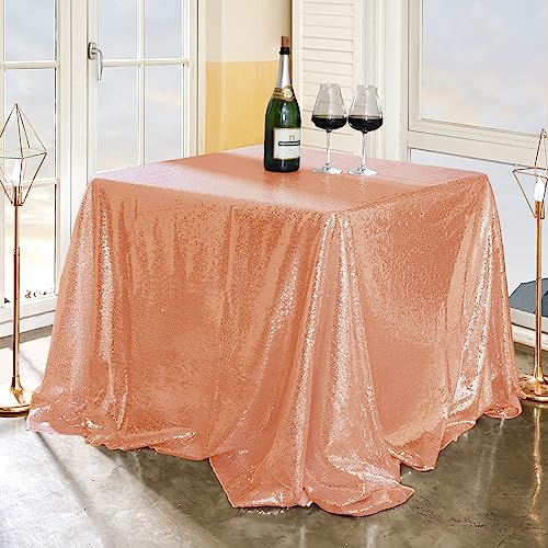 FYLEDAEE Square Tablecloth 90X90 inch Sequin Table Cloths Rose Gold Glitter Table Cover for Wedding Birthday Baby Shower Candy Dessert Dinner Party Decoration