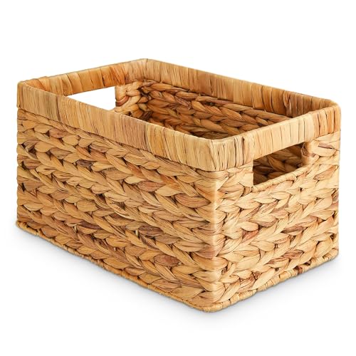 Happy Fox Grand panier en osier tissé, rangement de jouets, 40 x 30 x 18 cm, panier en jacinthe d'eau pour organiser les articles de chambre à coucher et de salle de bain (L)