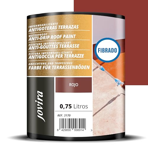 JOVIRA PINTURAS Pintura Impermeabilizante Antigoteras fibrado. Revestimiento Elástico, para Terrazas, Paredes, Medianeras y Tejados. (750 Mililitros, Rojo) F-20