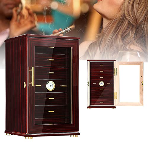 Umidificatore per sigari in legno di cedro con 7 cassetti, umidificatore e igrometro, grande capacità, può contenere 200 sigari per uso personalizzato dell'armadio