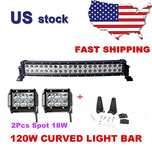 Primeprolight 120W LED Light Bar 24inch Curved Combo Beam Car Light with 2Pcs Spot 18W for Off Road High Power ATV Jeep 4x4 Tractor off Road Light Fog Driving Bar Rree Truck SUV Car