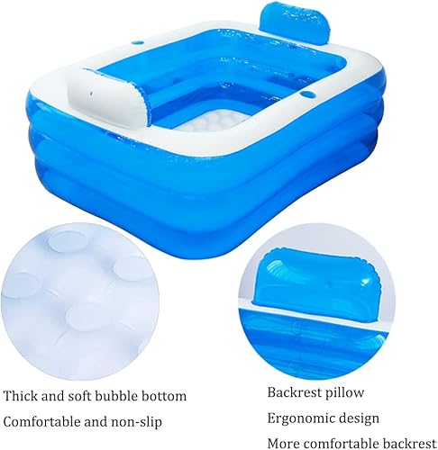 Miniatura 2 de Bañera inflable de plástico, XL, de color azul, plegable, para casa baños o spa, con medidas de 63 x 47 x 23.6 pulgadas