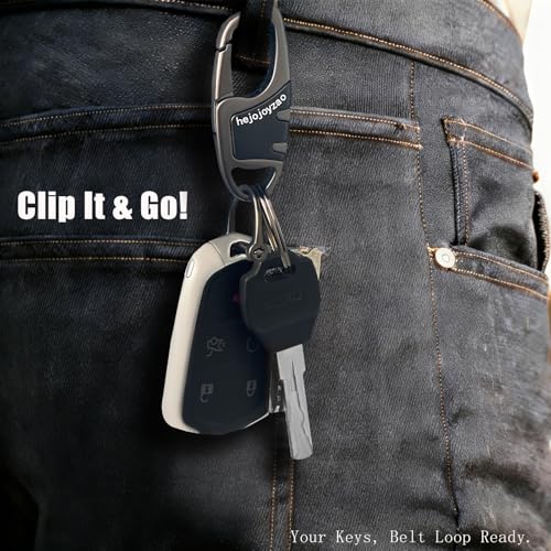 Image of Keychain Carabiner Clip,Heavy Duty Belt Loop Car Key Ring Holder | Durable metal build, mens EDC accessory, 4 key rings, secure locking D-ring, fits belt loops, holds home, car key fobs