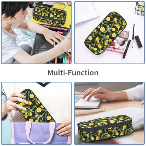 Image of Lemon Fruit Tropical Pencil Case Big Capacity Storage Pencil Pouch Stationery Bags With Zipper Portable Pen Holder Box Organizer For Boys Student College School Office Supplies
