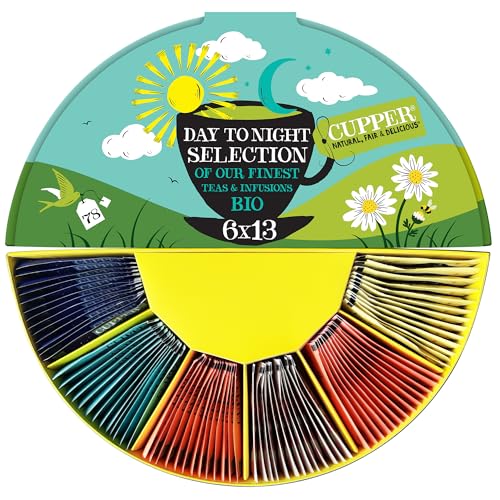 Cupper Bio Tee Geschenkset, 6 Sorten Kräutertee und Früchtetee für den ganzen Tag, Tee Set, Geschenkbox, Kollektion ausgewählter Biotees (1 Box, 78 Teebeutel)