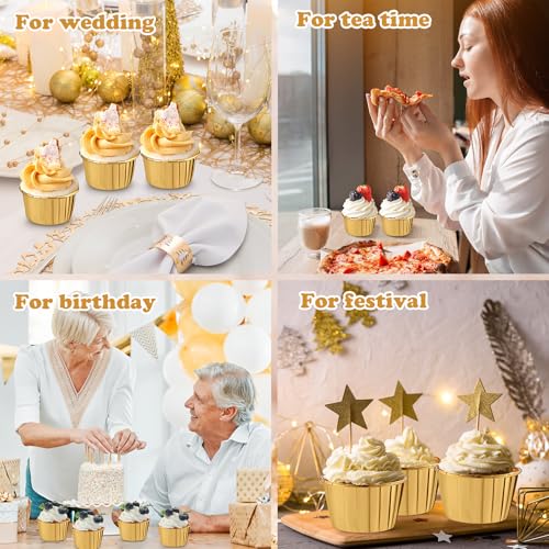 Image of 150 Pack Gold Cupcake Liners Bulk Disposable Foil Muffin Cup