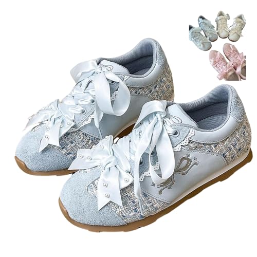 Kawaii Platform Shoes – Chunky Sneakers for Women, Aesthetic Ballet-Inspired Shoes with Bow & Pearls, Cute Fashion Backpack-Inspired Trainers