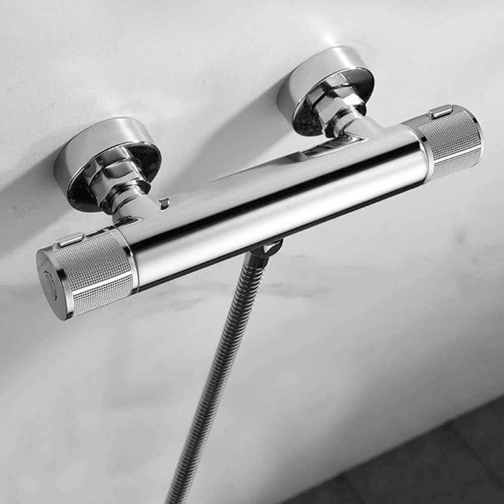 Grifo termostático para ducha ALO con barra y manetas latón grafiladas. Incluye flexo de acero inoxidable, mango de ducha y barra de ducha