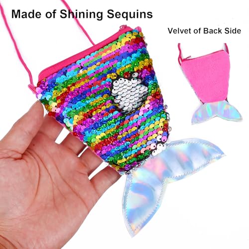 2 Pack Kids Purses Girls Coin Purses, Small Shining Mermaid Purses for Girls, Little Girls Purse Toddler Purse for Girls (Pink & Rose Red)3