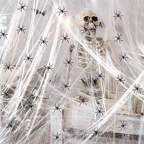 Tela de Araña de Halloween, Decoración de Halloween, Telarañas Elásticas, 20 pcs Araña Espeluznante, para adornar Halloween de Fiesta casa a Crear un Ambiente espelunante