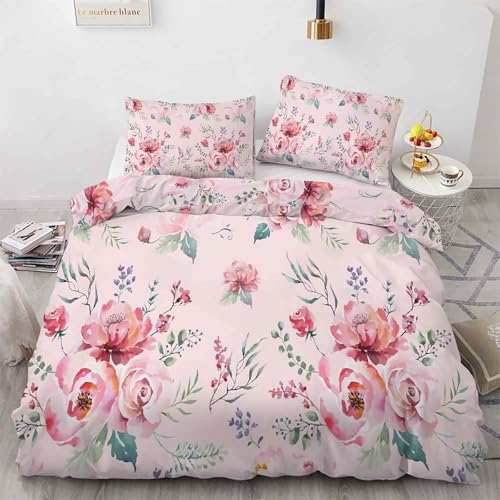 Housse de couette 200x200 fleurs rose en microfibre douce zippée - 4