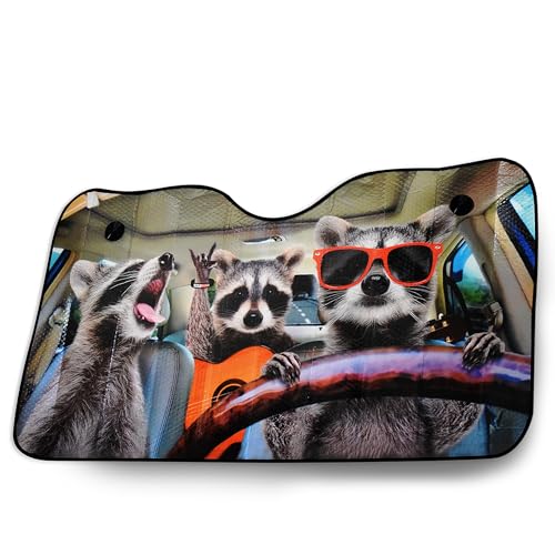 OK Cars Alu Sonnenschutz für Frontscheiben Waschbär – 130 x 70 cm – Hitzeschutz Auto – Universell passender Sonnenschutz Auto Frontscheibe – Faltbarer Windschutzscheibe Sonnenschutz