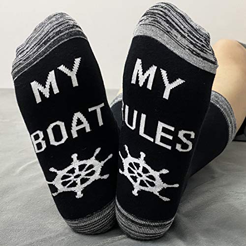 JXGZSO 2 Pairs My Boat My Rules Socks Boating Gift Boat Captain Socks Gift for Sailor Men (My Boat My Rules)4
