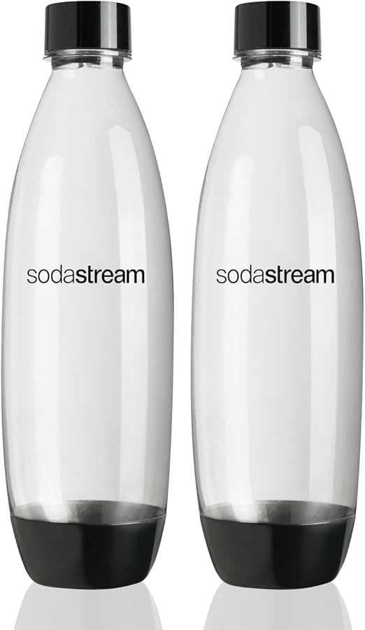 sodastream Twin Pack Fuse Carbonating Water Bottles 1 Litre, for Sparkling Water Maker, BPA Free, for Spirit, Spirit One Touch, Power, Play, Source, 2 x Reusable & Refillable Bottles (Black)