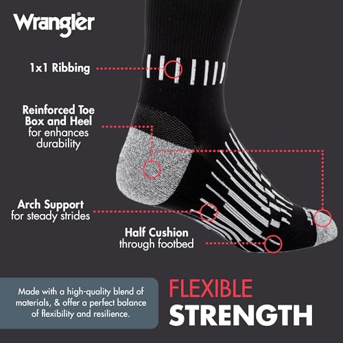 Wrangler - Peak Men's Crew Socks - Durable Half Cushion Socks with Arch Support4