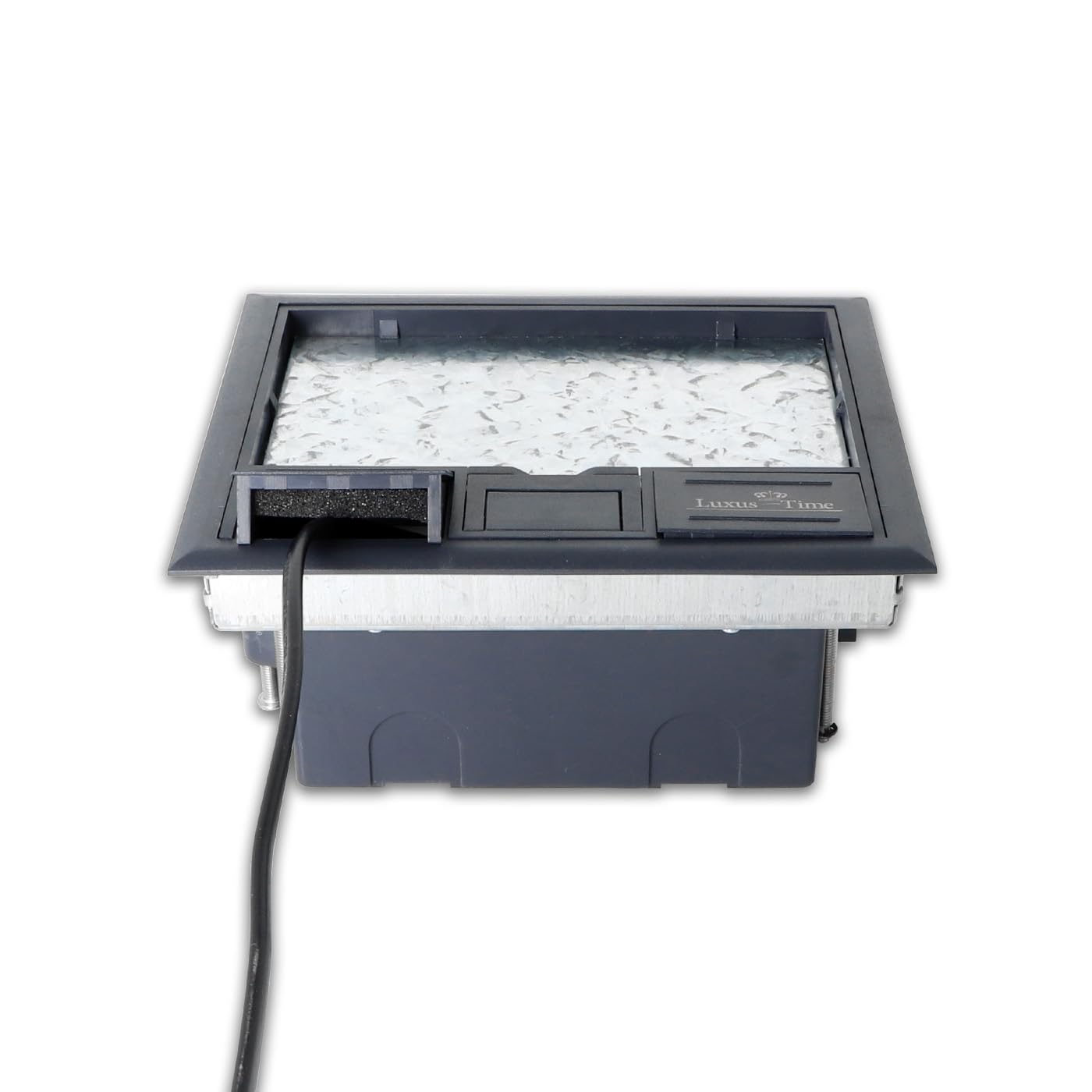 Caja de plástico para depósito de suelo, IP20, 3 enchufes Schuko VDE + 2 enchufes de red, listo para instalar, caja de suelo, tapa retráctil, suelo hueco Luxus-Time