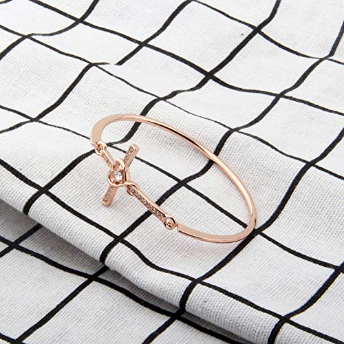 Christian Bracelet Infinity Love Heart God Cross Bracelet Crystal Sideway Cross Bangle Religious Gift for Women (Rose Gold) - Image 6