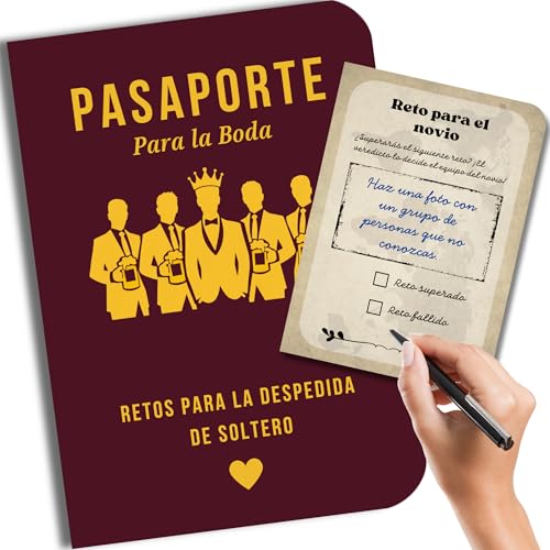 EQUIK PRODUCTS Passaporte de desafios para despedida de solteiro, jogo divertido para o namorado com desafios e livro de assinaturas, presente original para amigos e lembrança de despedida (despedida