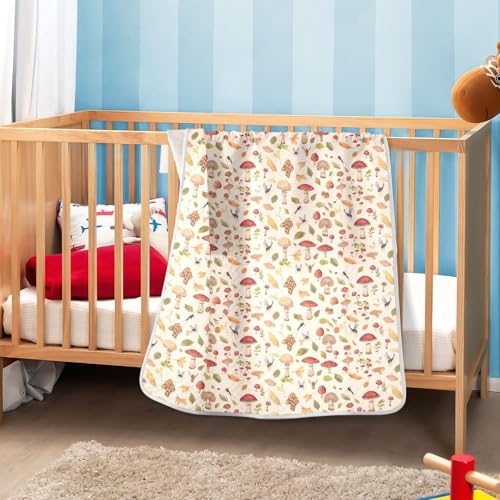 Image of Baby Swaddle Blanket for Boys Girls Soft Warm Stroller Throw Blanket for Newborn Infant Toddler 30X40in Watercolor Safari Mushroom