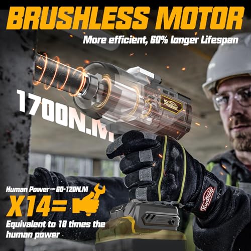 Image of Cordless 1 /2 inch Impact Wrench Compatibe with Dewalt 20V Battery, 1250Ft-lbs(1700N.M) High Torque Impact Gun Heavy Duty, Brushless Electric Power Impact Driver with 4 Sockets&4 Speeds&LED Work Light