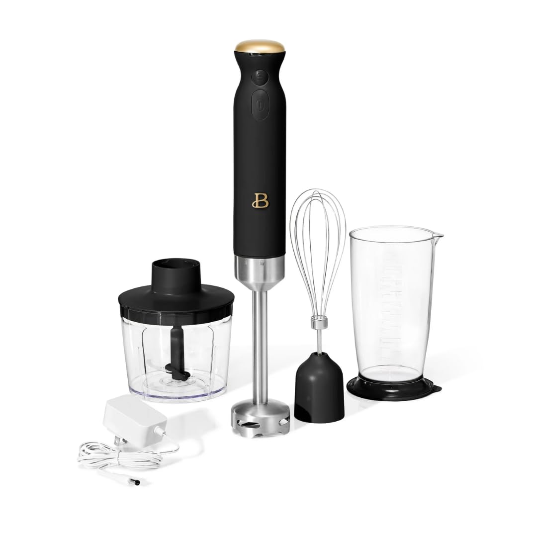 Beautiful Cordless Immersion Blender, 2-Speed Handheld Mixer with Attachments, Stainless Steel Shaft, Rechargeable Battery (Black Sesame)