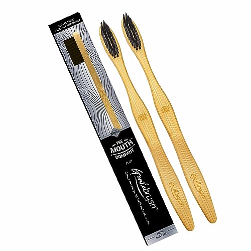 Image of The Mouth Company Premium Organic Bamboo Toothbrush Gentlebrush | Flat (Low Pressure) with Charcoal Activated Bristles | Pack of 2