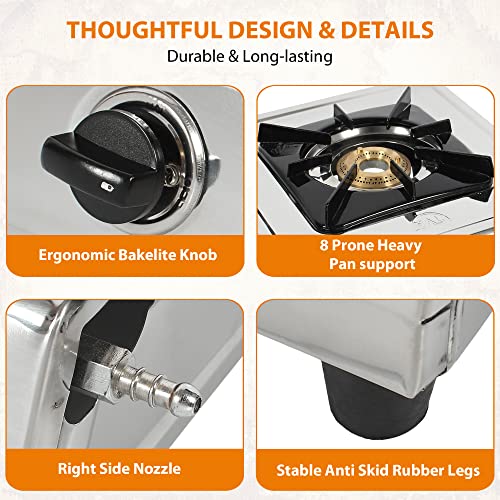 Image of Khaitan 1 Burner Classic Stainless Steel Manual Ignition LPG Stove (Brass Burner) 1 Year Warranty (ISI Certified & BIS Approved)