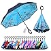 Owen Kyne Windproof Double Layer Folding Inverted Umbrella, Self Stand Upside-Down Rain Protection Car Reverse Umbrellas with C-Shaped Handle (Blue Butterfly)