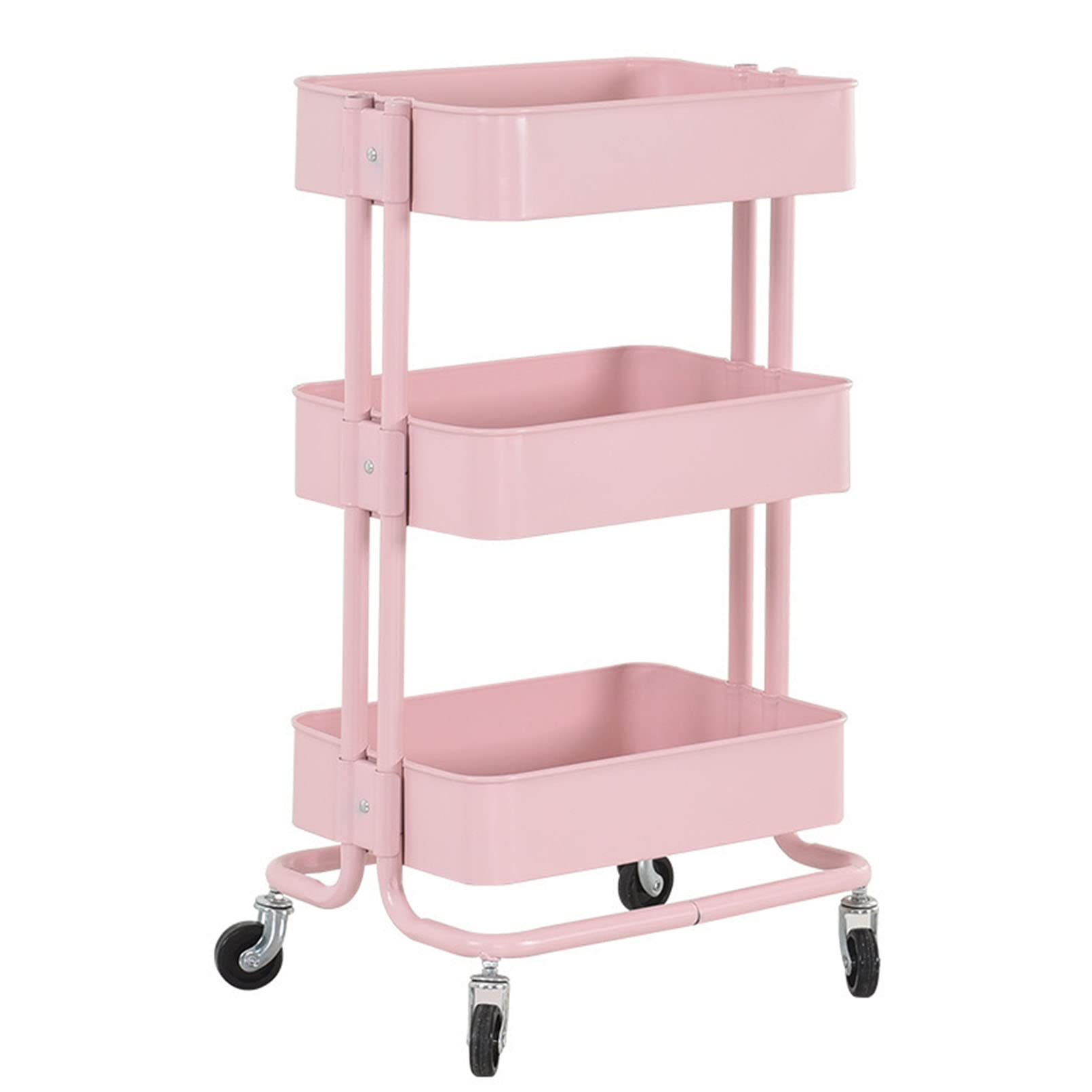 JATIBOSH 3-Tier Rolling Cart, Metal Utility Cart with Lockable Wheels, Storage Craft Art Cart Trolley Organizer Easy Assembly for Bathroom Laundry Room Kitchen Office Narrow Place