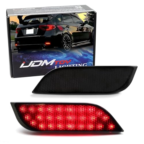 iJDMTOY Smoked Lens 26-SMD LED Bumper Reflector Lights Compatible With Subaru 2008-14 WRX/STI, 08-up Impreza, 13-up XV Crosstrek, Function as Rear Fog, Tail/Brake Lamps