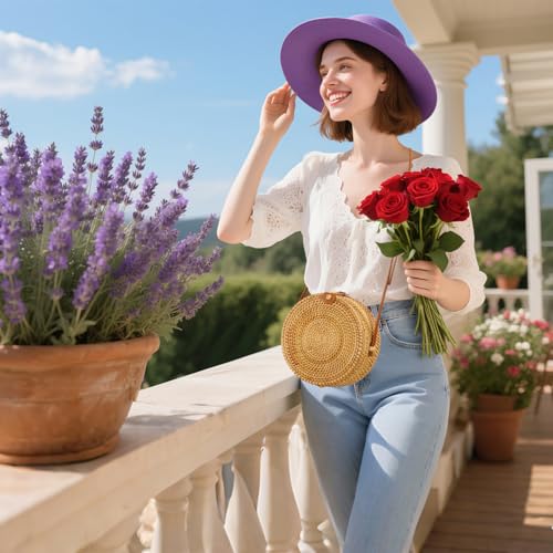 Handwoven Round Rattan Purse for Women, Adjustable Leather Shoulder Strap, Boho Straw Beach Bag, Lightweight & Durable for Travel, Wedding, Vacation4