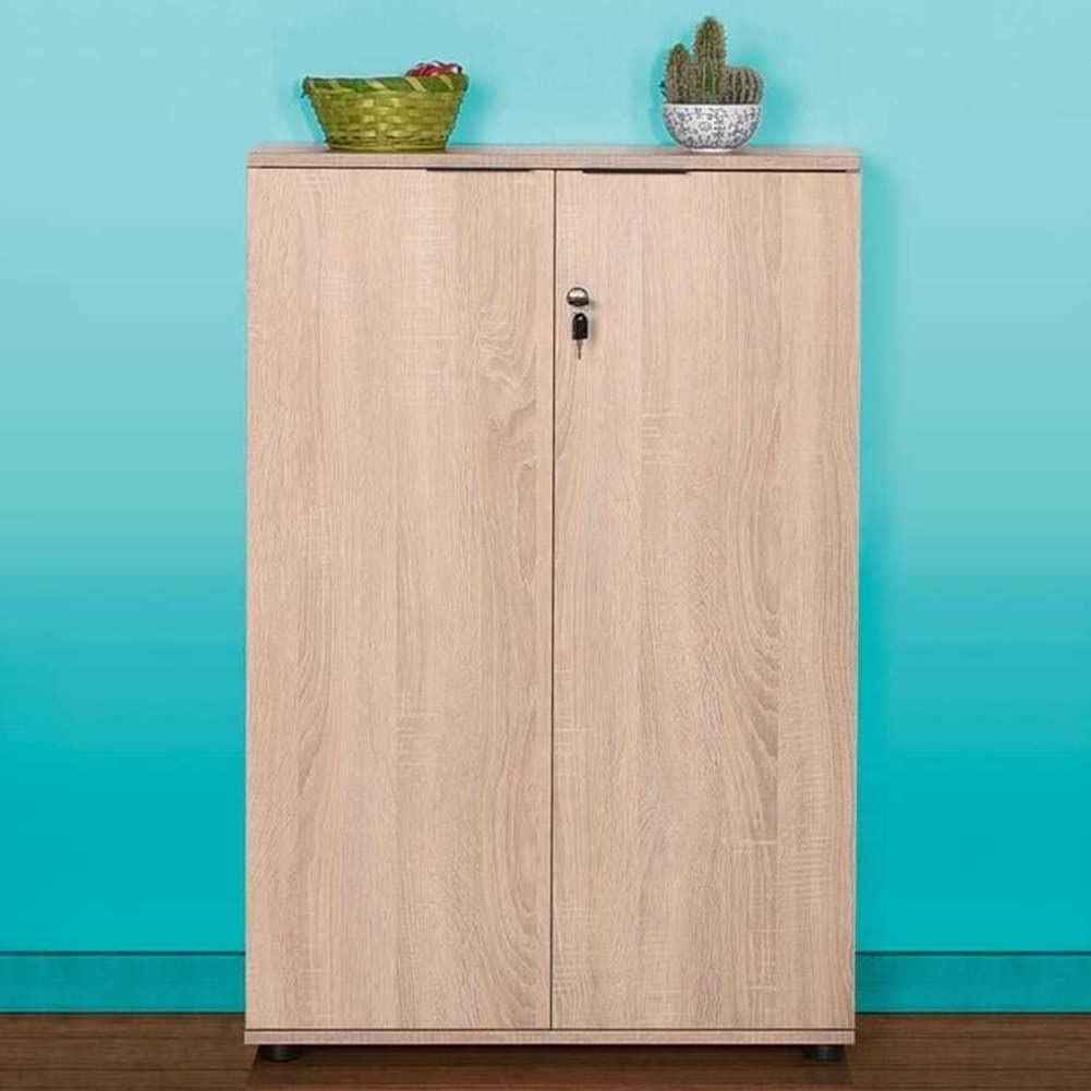 BAKAJI Meuble 3 étagères Maison Bureau Porte-Documents avec clé Module, Chêne Naturel, Small