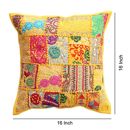Image of Ravaiyaa - Attitude is everything Set Of 2 PC Home Sofa Decor Cotton Cushion Cover, Handmade Khambadiya Patchwork Pillow Case, Embroidery Cushions
