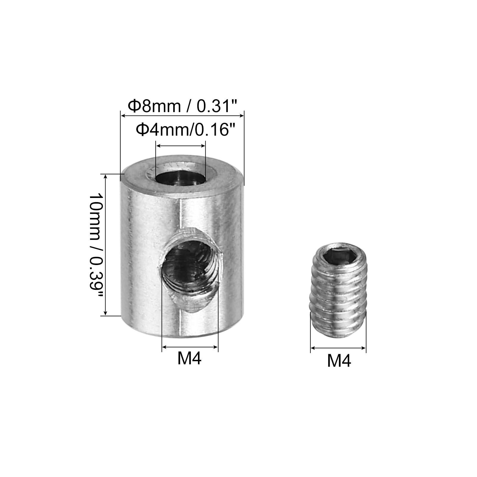PATIKIL 4mm Hole Wire Rope Clips Set, 12 Set 304 Stainless Steel Single Holes Lock Cable Clamps Clip with M4 Hexagon Screws Spanner for Cable Fitting, Silver 8x10mm