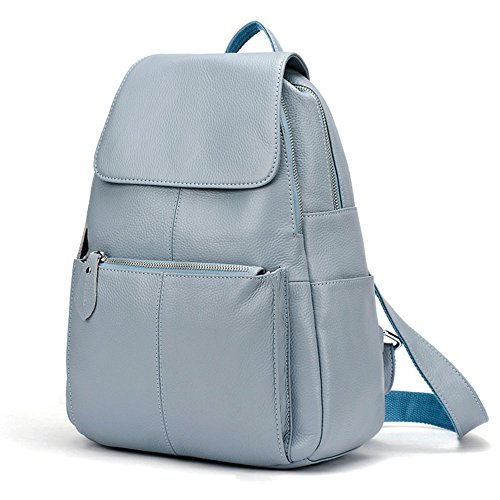 Image of zency 15 Colors Real Soft 100% Genuine Leather Women Backpack Fashion Ladies Travel Bag Preppy Style For Woman (Blue Grey)