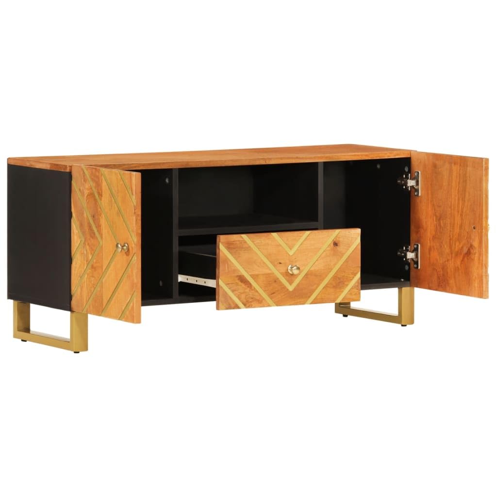 Meuble TV bas en bois massif de mangue, 105 x 33,5 x 46 cm, marron