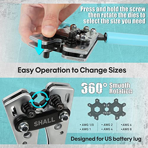 SHALL Battery Cable Wire Lug Crimping Tool Kit for Copper Lugs AWG 8-1/0 (3.26-8.25mm), Wire Crimping Tool for Electrical Lug Crimper with Cable Cutter, Heavy Duty Battery Terminal Crimper with Storage Bag by Shall - Image 5