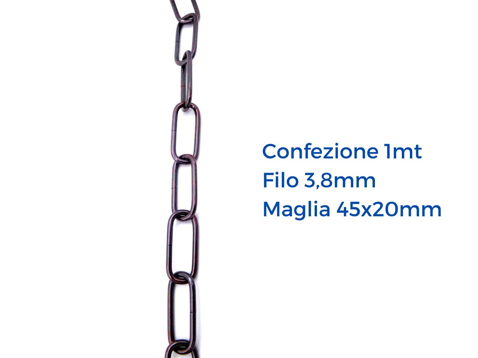 1mt catena bronzo antichizzata per lampadari sospensione filo 3,8mm Dimensioni anello 45 x 20mm