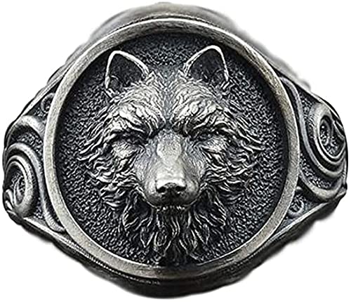FLQWLL Anillo De Cabeza De Lobo Vikingo para Hombre, Anillo De Amuleto De Tótem De Lobo Retro Punk, Anillo Gótico para Hombre Y Mujer, Regalo,13 Cover